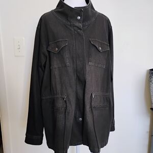 DG2 by Diane Gilman Woman's Virtual Stretch Anorak Charcoal Jean Jacket 1X